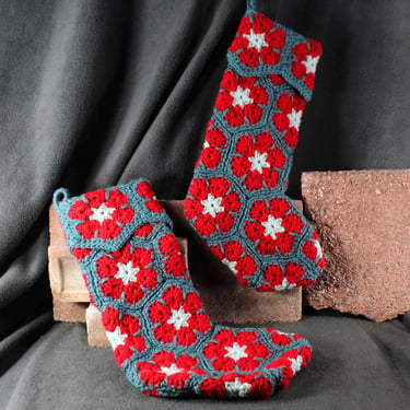 Hand-Crochet 18" Christmas Stocking | Granny Square Christmas Stockings in Classic Red & Green | Bixley Shop 