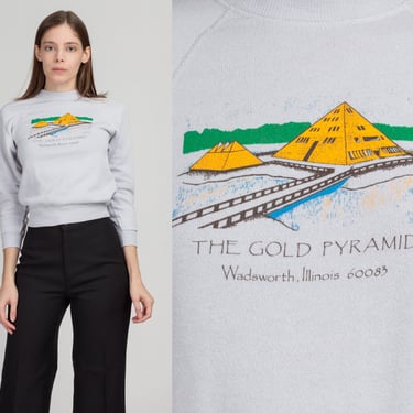 80s The Gold Pyramid Sweatshirt - XXS | Vintage Graphic Tourist Crop Top Pullover 