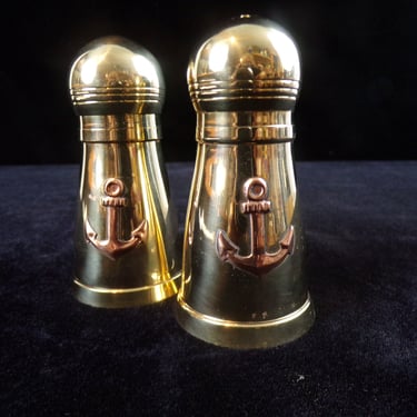 Salt and Pepper Shaker Set, Brass with Anchor Motif