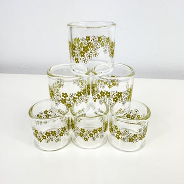 Vintage Pyrex Spring Blossom Glass Napkin Rings Set of 6 Corelle | Corelle Compatibles | Crazy Daisy Tabletop Ware Green Flowers 1970 