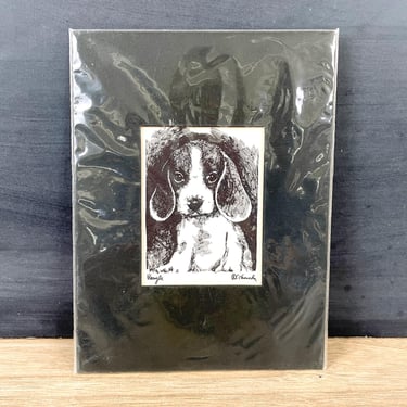 Small beagle pen and ink print from R.E. Kennedy - 1970s accent art 