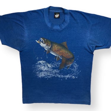 Vintage 80s/90s Colorado Fly Fishing Thrashed/Distressed Trout Graphic T-Shirt Size Large 
