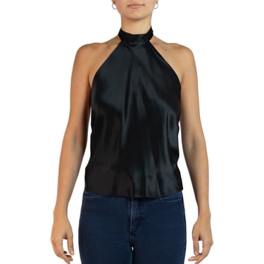Morphew Collection Black Charmeuse Halter Tie Scarf Top 