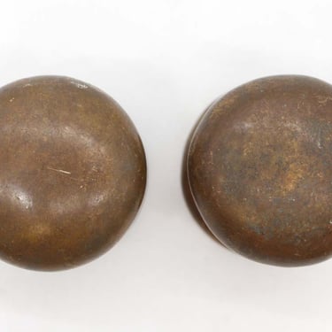 Pair of Vintage Patina Brass Dummy Door Knobs with Rosettes