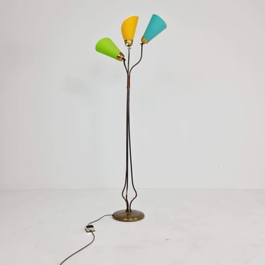 German modern three flex arms brass floor lamp, 1950s 