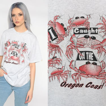 Vintage Oregon Coast Shirt 90s I Caught Crabs Joke Tshirt Grab Fishing Shirt Funny Graphic Tee 1990s Retro T Shirt 1990s Hanes Medium 