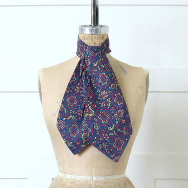 vintage 1940s unisex ascot scarf • blue & red paisley rayon neck tie mens womens 
