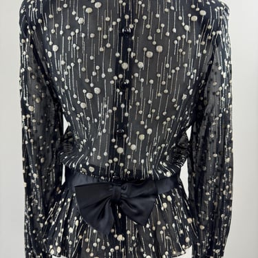 1980s Albert Nipon Black & Gold Metallic Blouse 