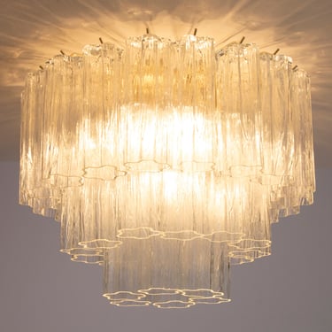 Large ceiling lamp with clear Murano glass Tronchi, ceiling chandelier diameter 50 cm design vintage style Made in Italy 