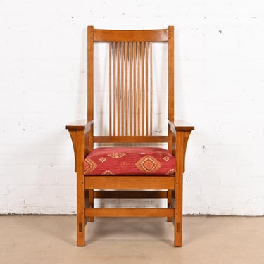 Stickley Mission Oak Arts &#038; Crafts Spindle High Back Arm Chair