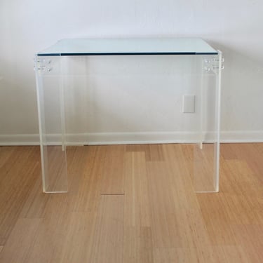 Lucite Glass Bolt Detail Square Dining Card Game Table 