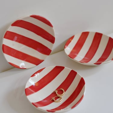 Red Striped Ceramic Trinket Dish