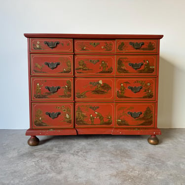 1970's Backer  Chinoiserie   Hand Painted  Solid Wood Chest of Drawers 