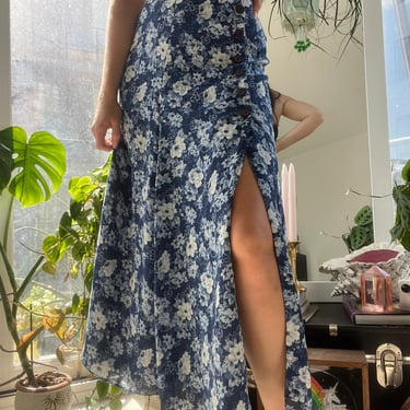 Vintage Express Blue Floral Midi Skirt