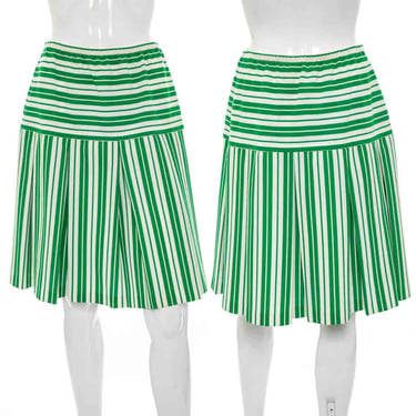 1970's Act III White and Green Striped A-Line Skirt Size M