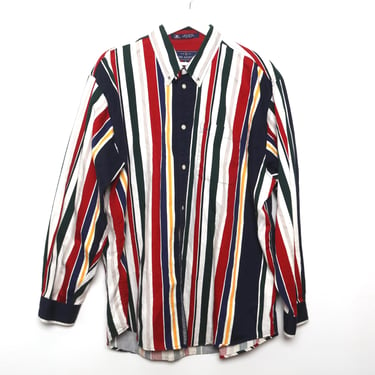 grunge striped VINTAGE 90s y2k RED & cream long sleeve button up men's button down - size Extra LARGE men's 