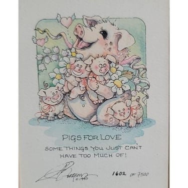 1990 Jody Bergsma Signed #1602/7500 Framed Print “PIGS FOR LOVE” 8.5