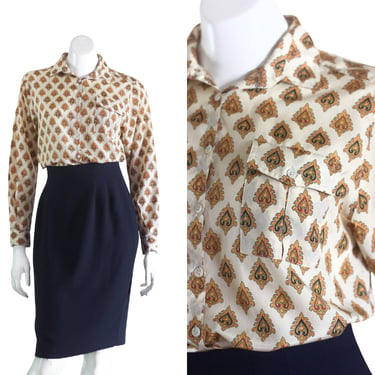 1990s button up blouse with baroque print 