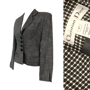Vtg Vintage 1990s 90s Christian Dior Black and White Plaid Power Suit Jacket 