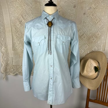 Vintage Baby Blue Western Button Down w Pearl Snaps 