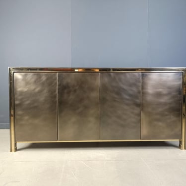 Vintage brass credenza by Belgochrom, 1980s - vintage steel sideboard - large vintage credenza - hollywood regency credenza 