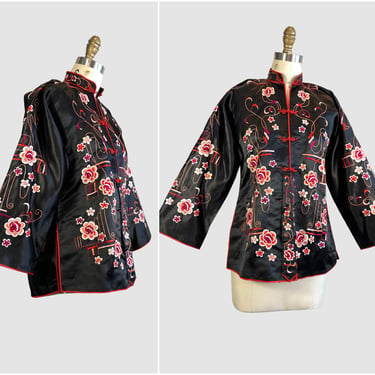 FINE CHINA Vintage 30s Embroidered Jacket | 1930s Silk Floral Embroidery Chinese Chinoiserie Top, Made in Canton | 20s 40s Asian |  Small 