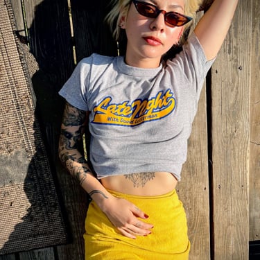 Late Night with David Letterman Show / Crop Top Cut Off Tee / Vintage 1980's Tshirt / Super Soft Gray T Shirt Tee / Unisex / Gender Neutral 