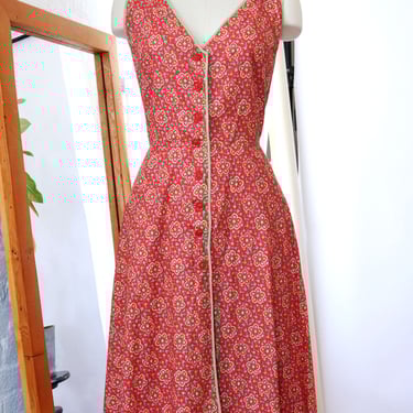 1930s Pixelated Folk Print Dress M-M/L