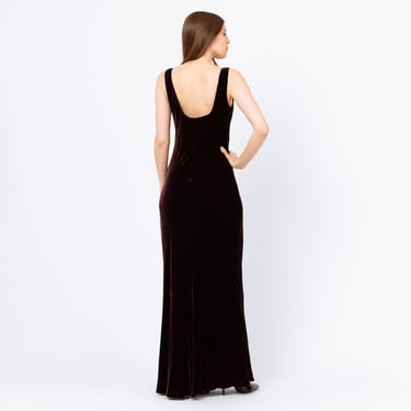 Vintage 90s Y2K Ralph Lauren Plum Purple Velvet Evening Gown - Small, Size 6 | Low Back Bias Cut Sleeveless Formal Maxi Wedding Guest Dress 