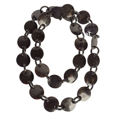 Vintage Black and Brown Polished Horn Disc Chain Long Necklace