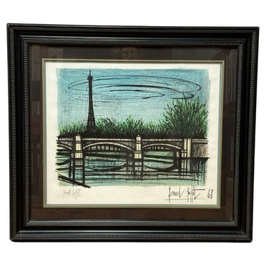 "Parisian Bridge by the Eiffel Tower" Landscape Lithograph by Bernard Buffet