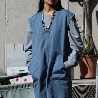 MRS.WORKWARE Blue Cotton Blend Utility Cargo Pockets Midi Dress Size Medium 
