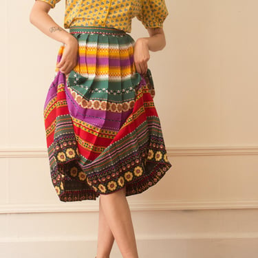 1970s Provençal Striped Pleated Skirt 