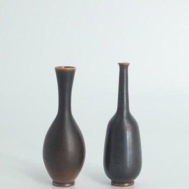 Small Mid-Century Scandinavian Modern Collectible Wenge Stoneware Vases by John Andersson for Höganäs Ceramics, 1950s, Set of 2 