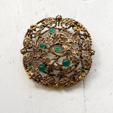 1960s Overize Brooch With Jade Cabochon 