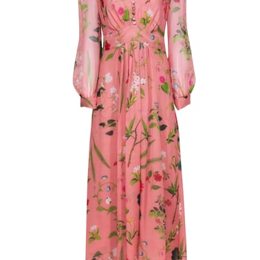 Oscar de la Renta - Pink Floral Silk Formal Dress Sz 10