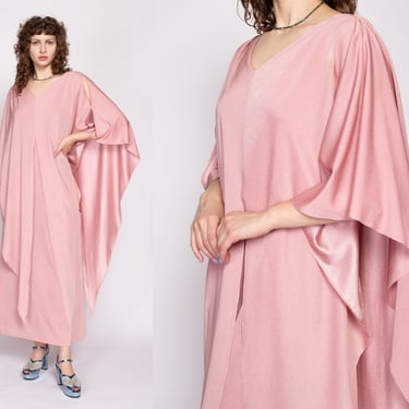 70s Dusty Rose Pink Kaftan Dress - Medium to Large | Vintage 1970s Boho Draped Formal Caftan Gown 
