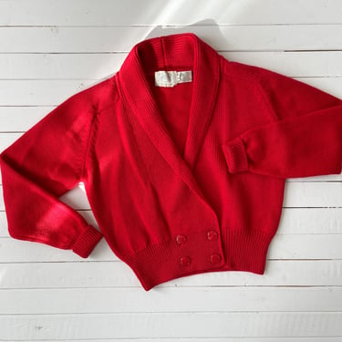 red wool sweater 80s 90s vintage Susan Bristol cropped cardigan 