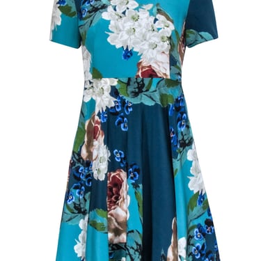 Corey Lynn Calter - Short Sleeve A-line Blue Floral Dress Sz 0