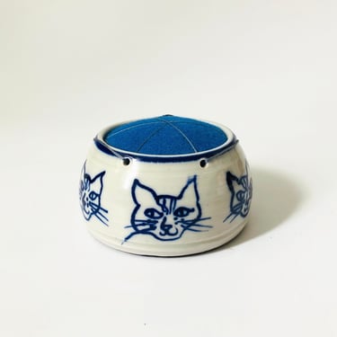 Studio Pottery Cat Pincushion 