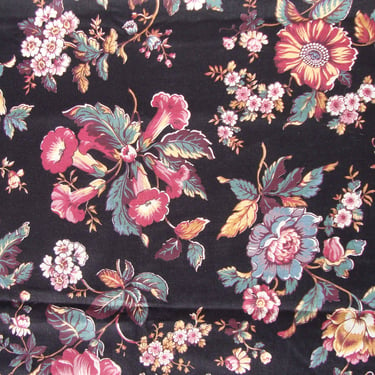 Vintage Black Floral Cotton Fabric 2.8 Yds – Joan Kessler for Concord Fabrics 