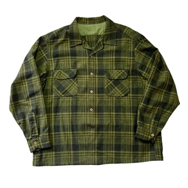 Vintage 1960s PENDLETON Wool Flannel Board Shirt ~ XXL ~ Shadow Plaid ~ Loop Collar ~ 2XL 