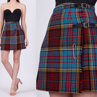 60s 70s Plaid Tartan Mini Skirt - XS to Small, 24