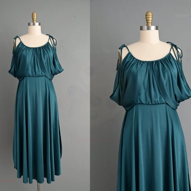 vintage 1970s dress | Gorgeous Emerald Green Summer Dress | Small Medium 