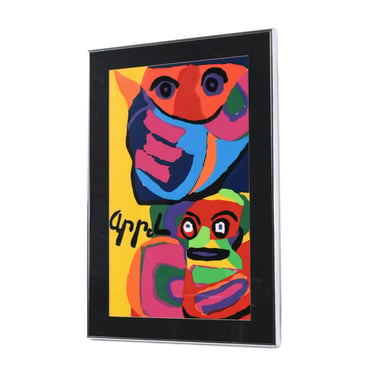 1960s Karel Appel Colorful Rhino and Monkey Framed Lithograph 