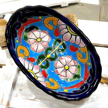 VINTAGE: 7.5" Authentic H. Venegas Signed Talavera Mexican Pottery - Oval Bowl- Colorful Hand Painted Bowl - Mexico - SKU 36-A-00033843 