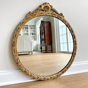NEW - Vintage Round Gold Gilded Mirror, French Style Mirror, Solid Wood Frame, Gilt Mirror 