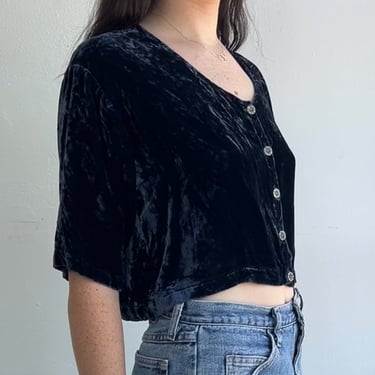 Blue Crushed Velvet Cropped Top (M)