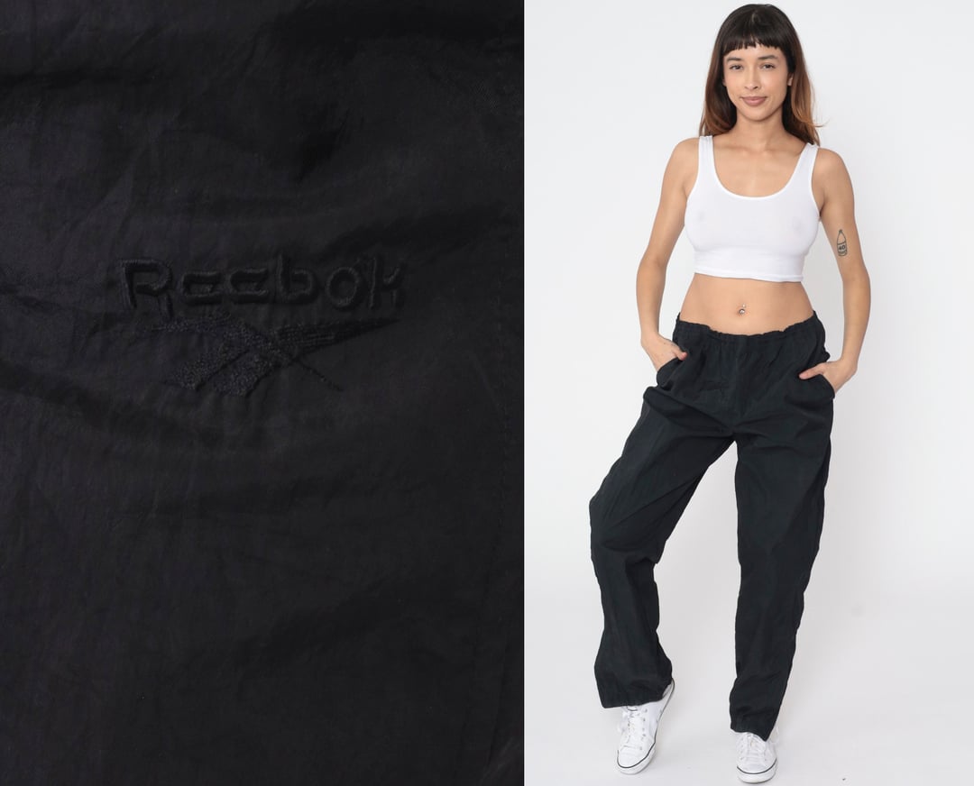 Reebok Track Pants 90s Jogging Pants Striped Black White Streetwear Nylon  Athletic Sports Vintage Gym Jogging Running Joggers Large Xl 