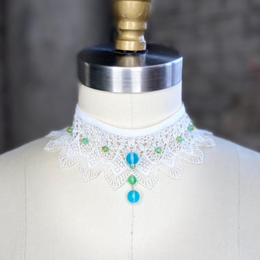 Venice Lace Choker with Vintage Glass Beads 